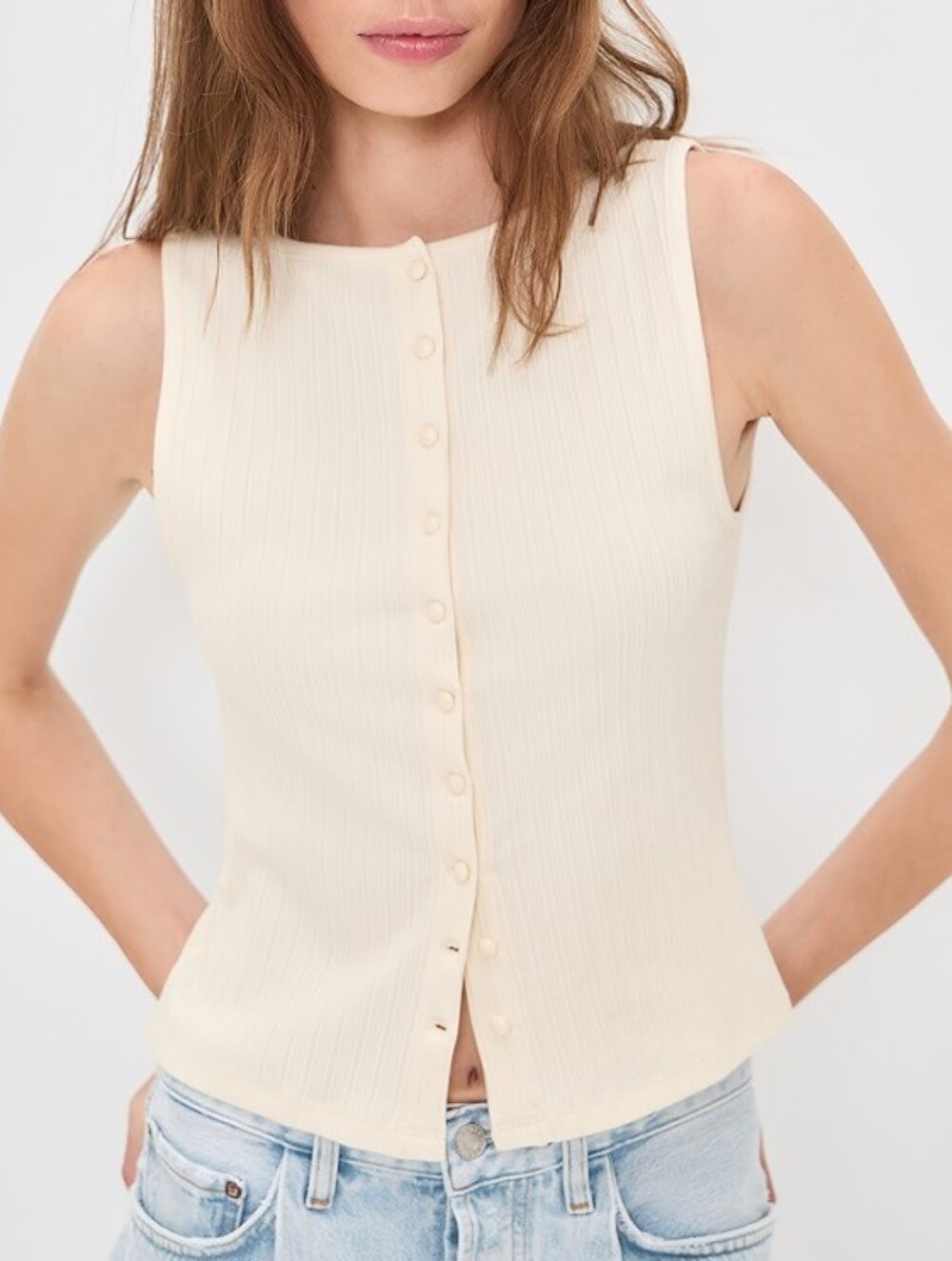 Madewell Ivory Ribbed Button-Front Tank Top
